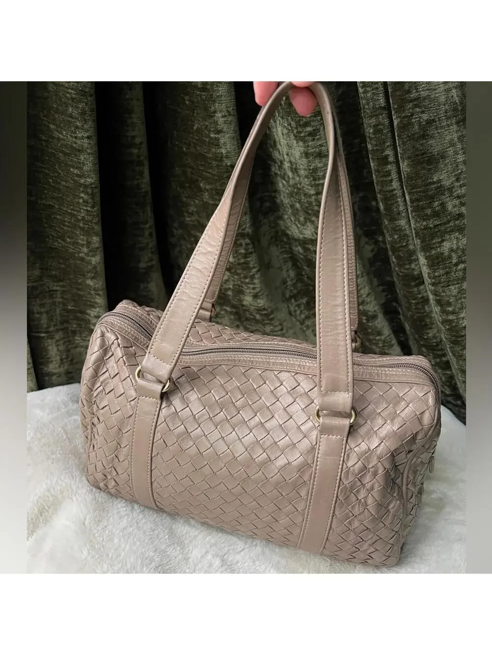 BV Style intrecciato woven leather bowler tan beige  Satchel Handbag Meyers VTG